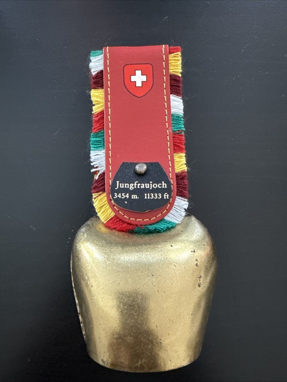 1970s Swiss Jungfraujoch Brass Cowbell Hand Painted Edelweiss Souvenir Bell